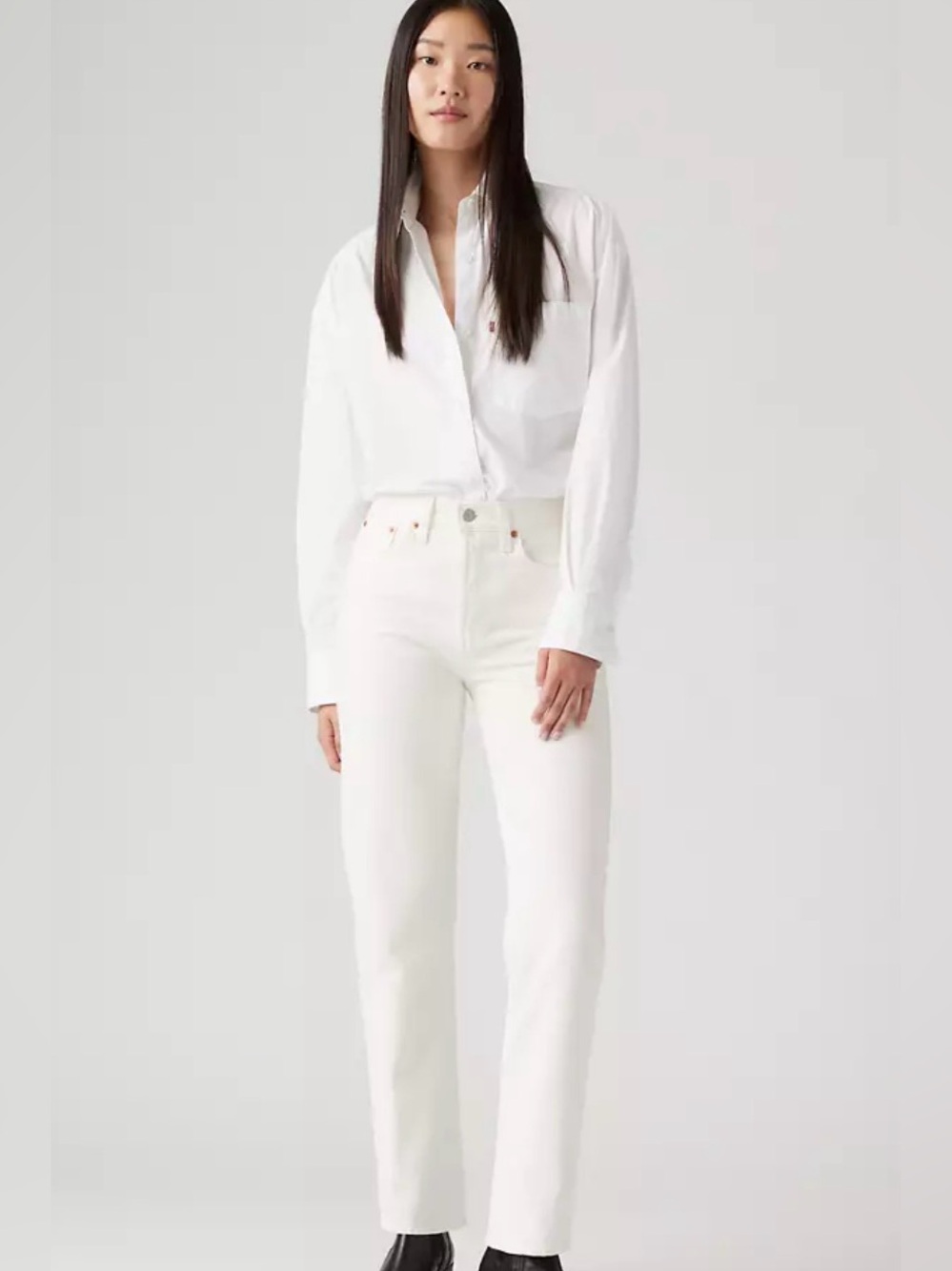 NEW LEVI’S WHITE WEDGIE STRAIGHT BUTTONFLY ANKLE DENIM JEANS SOOOO SOFT SZ 29x28